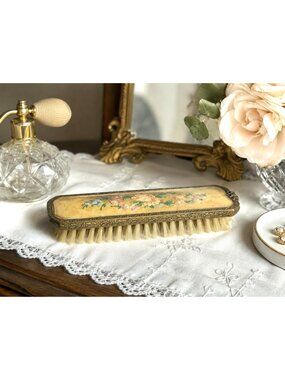 Antique Victorian Ornate Floral Embroidered Vanity Clothes Brush Needlepoint